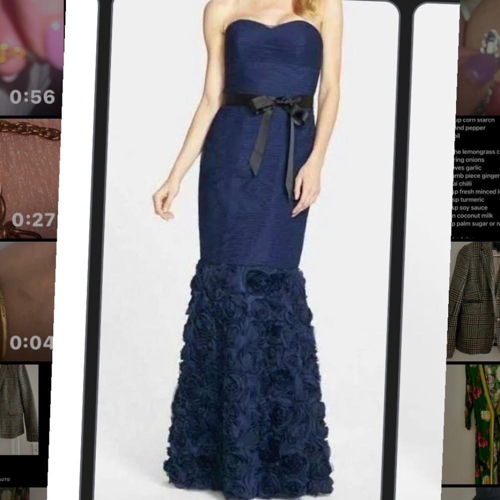 Formal Navy Dresss with Black Ribbon Tie - Rosettes